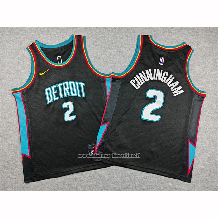 Maglia Bambino Detroit Pistons Cade Cunningham No 2 Citta 2025-26 Nero